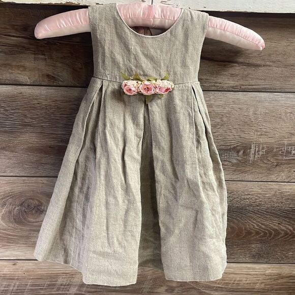 Cottontail Originals Girls Linen Vintage Dress Sz 18mths Gray Pink Attached Slip - Picture 4 of 7